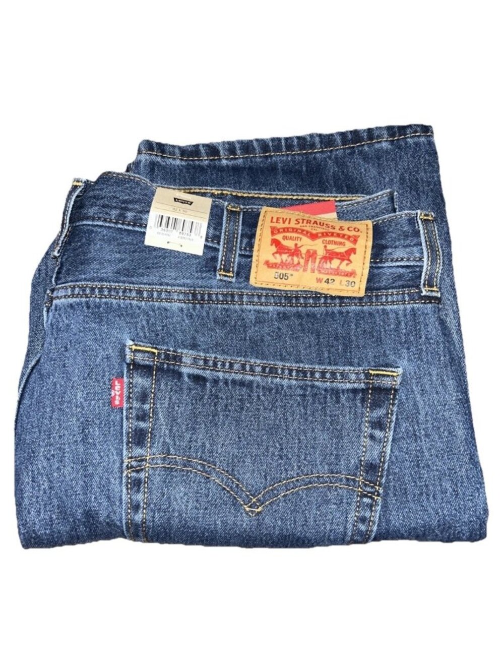 NWT Levi’s 505 Men’s 42x30 Regular Fit Straight Leg Stretch Denim Blue Jeans